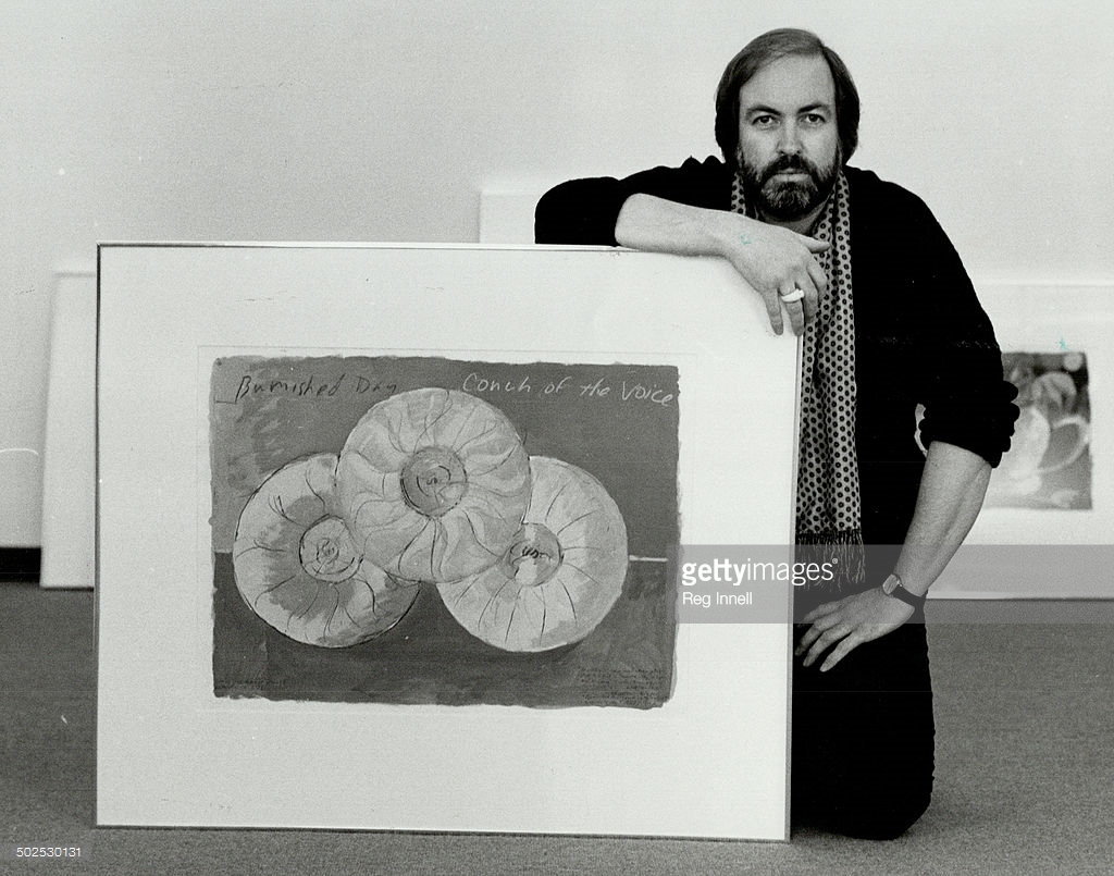 Writer turned painter: Gary Michael Dault; the former art critic for The Star; shown here with his painting Burnished Day or Conch Of The Voice (mixed media; 1983) opened his one-man show at the Jane Corkin Gallery yesterday. The show runs until April 23.