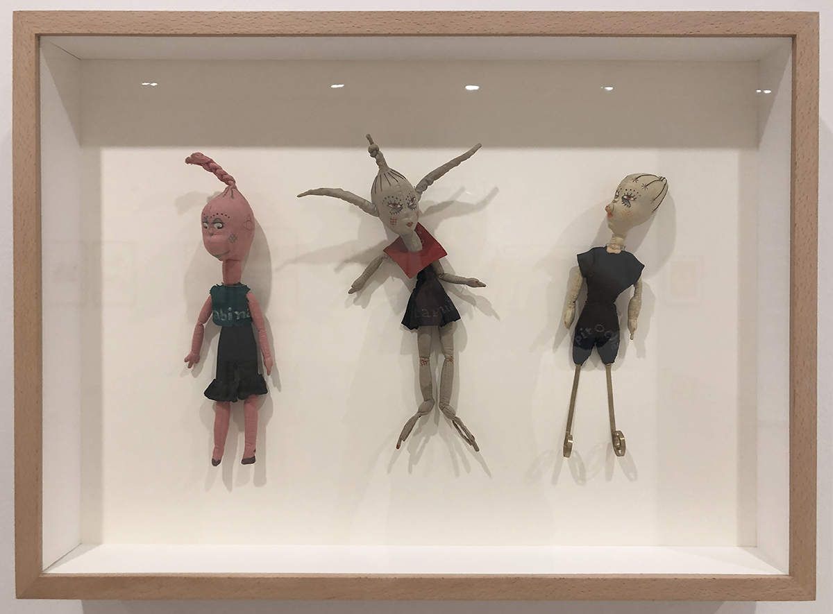 Delhy Tejero, Rabina, Taruja and Pitocha (1929-32), fabric, chrome metal, felt, paint, stitching, 11 x 1 ¾ x 2, 12 x 7 x 2, 10 ½, 2 ¾, 2 inches