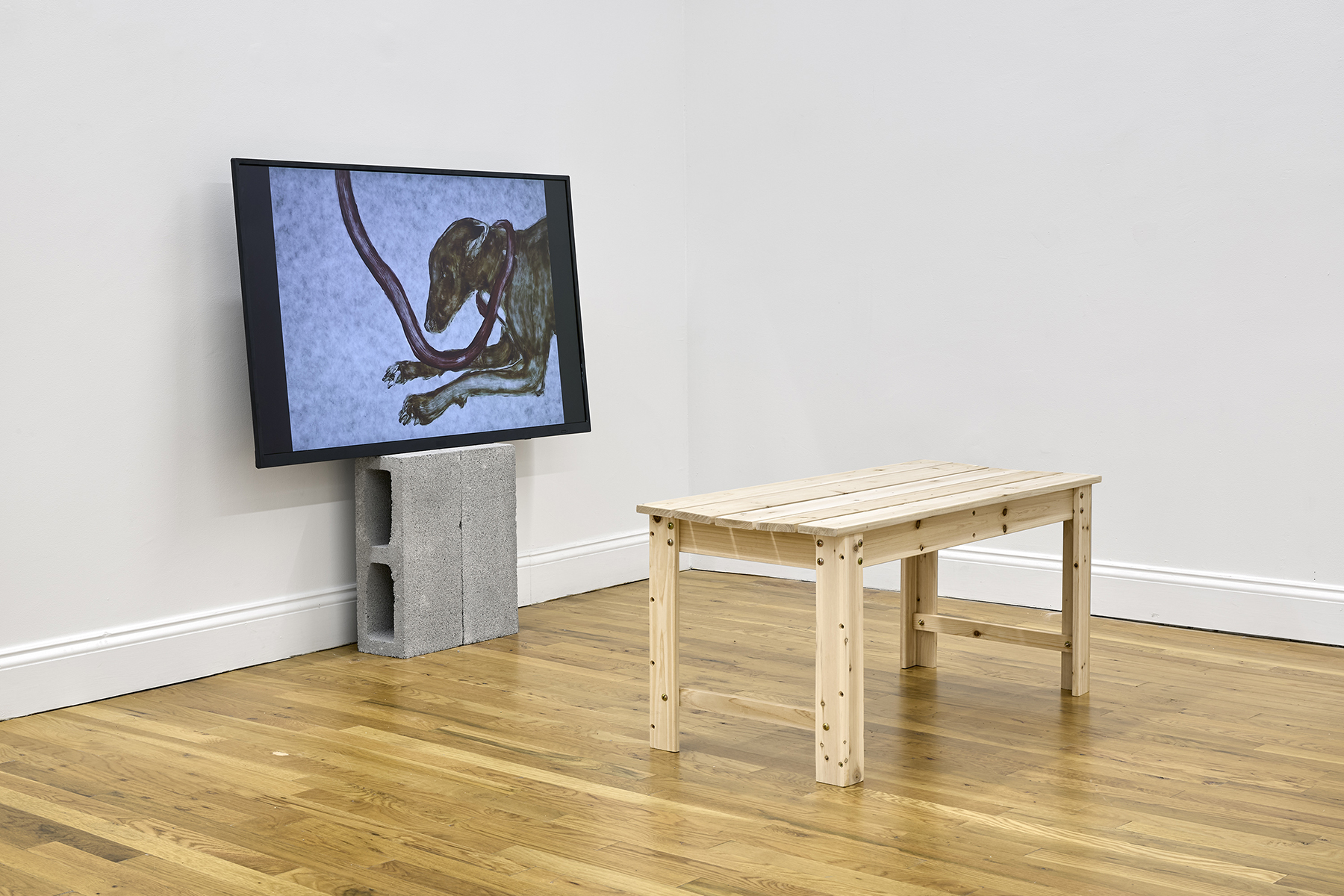 Maya Perry - “The hybrid between a wolf, dog and human” (2025)
Watercolor on paper and oil on glass, stop-motion animation, 3 min 4 sec