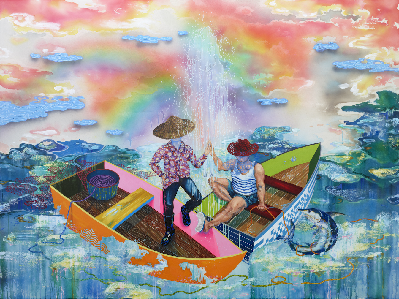 Eleen Lin, Meet. Greet. Fleet. (2018), oil and acrylic on canvas, 72 x 96 inches