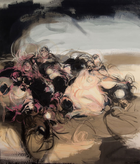 Katie Pretti; Vanitas No. 10, 2010, 88" x 75” oil stick, watercolour, pastel, graphite on canvas. Collection of Darren Saumur