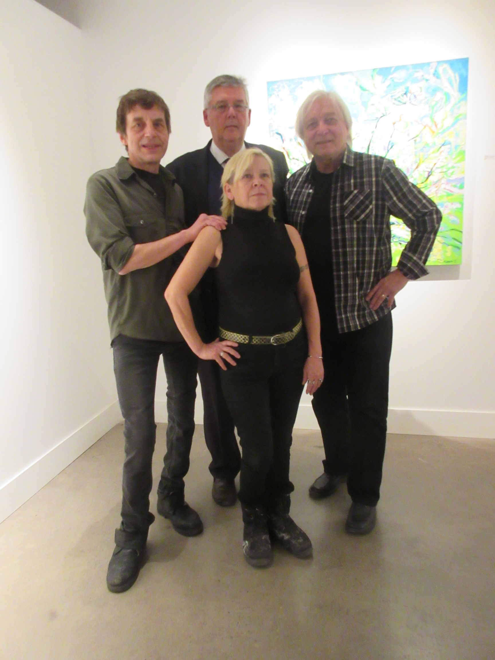 From left to right Robert Chandler, Paul Gurtler, Steve Rockwell with YM Whelan in front, photographed at Whelan’s Yumart Gallery in Toronto 