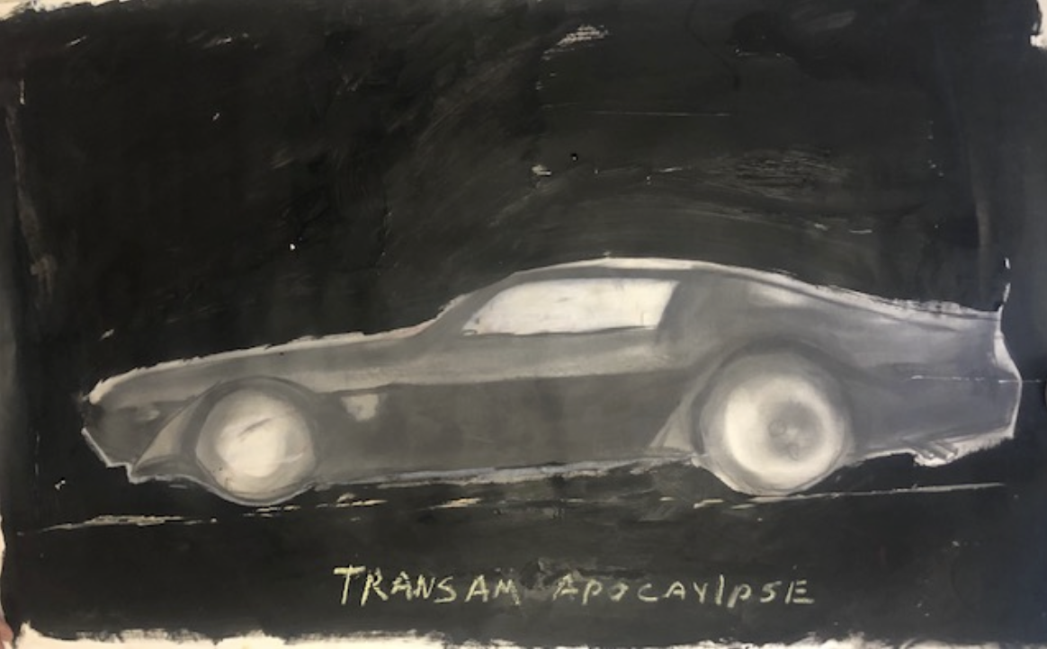 John Scott, Trans Am Apocaylpse” 2016, mixed media on paper 32 x 50 inches